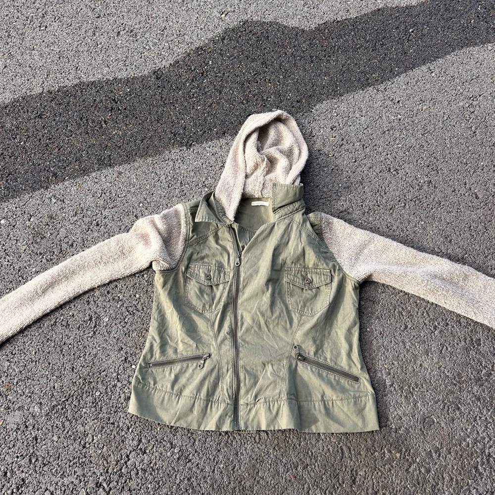 Maurices Olive Green and Beige Hooded Jacket